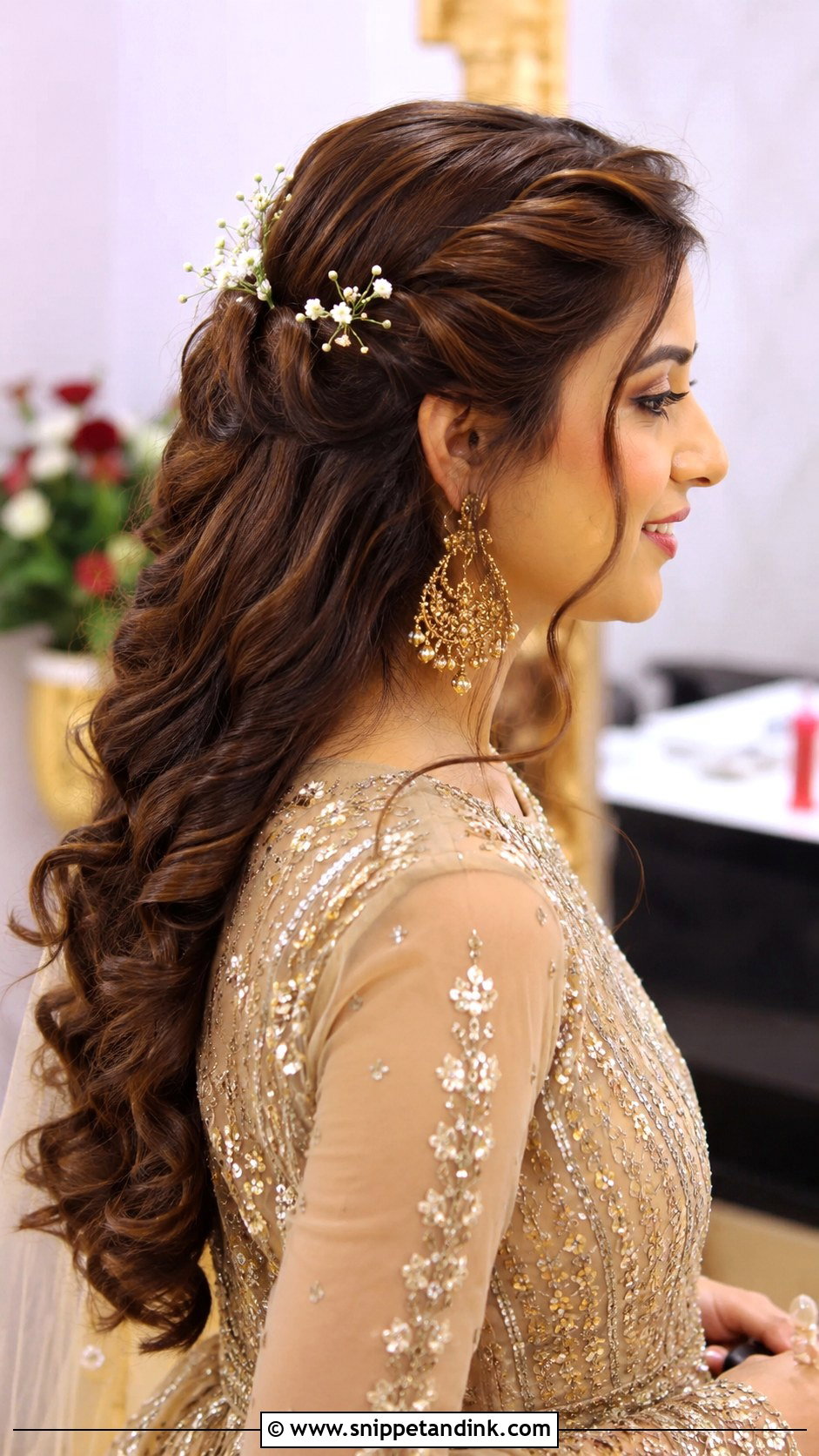 Indian Wedding Half Up Curls - Snippet and Ink - 20 Front Look Hairstyle for Indian Wedding Ideas