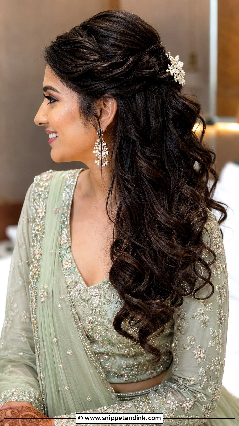 Indian Wedding Half Up Soft Curls - Snippet and Ink - 15 Soft Curls Hairstyles Indian Wedding