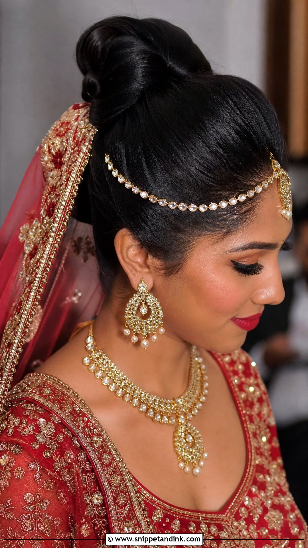 Indian Wedding High Bun With Dupatta - Snippet and Ink - 20 Simple Indian Wedding Hairstyles