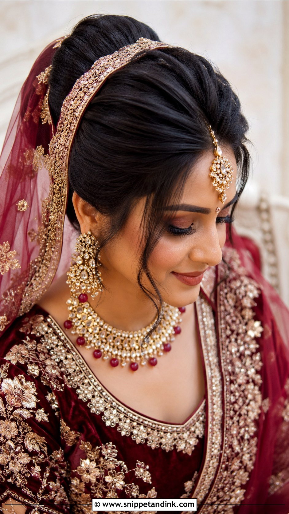 Indian Wedding High Bun With Dupatta - Snippet and Ink - 15 Indian Wedding Hair Bun Ideas