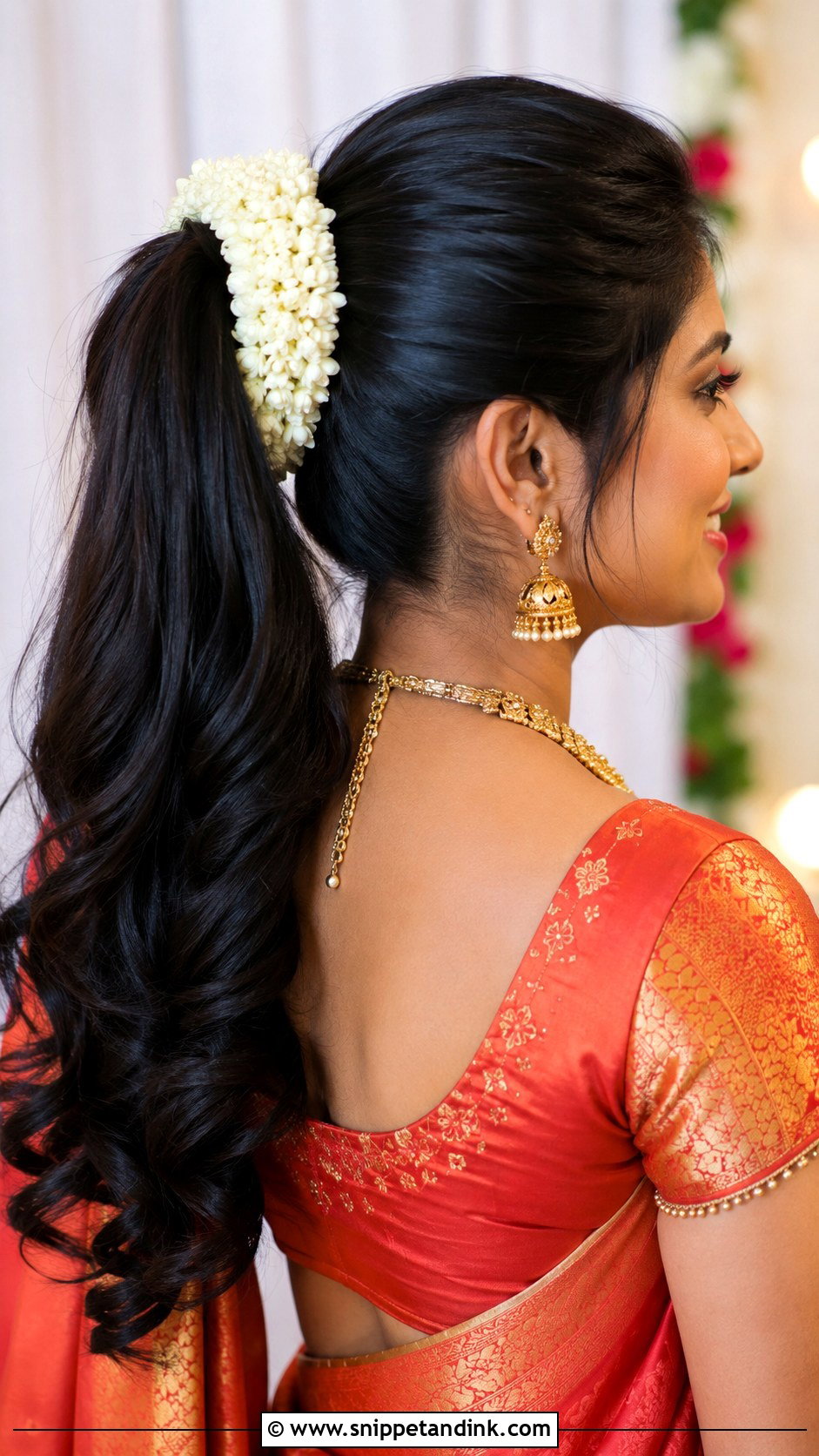 Indian Wedding High Pony With Gajra - Snippet and Ink - 15 Indian Wedding High Pony Hairstyles