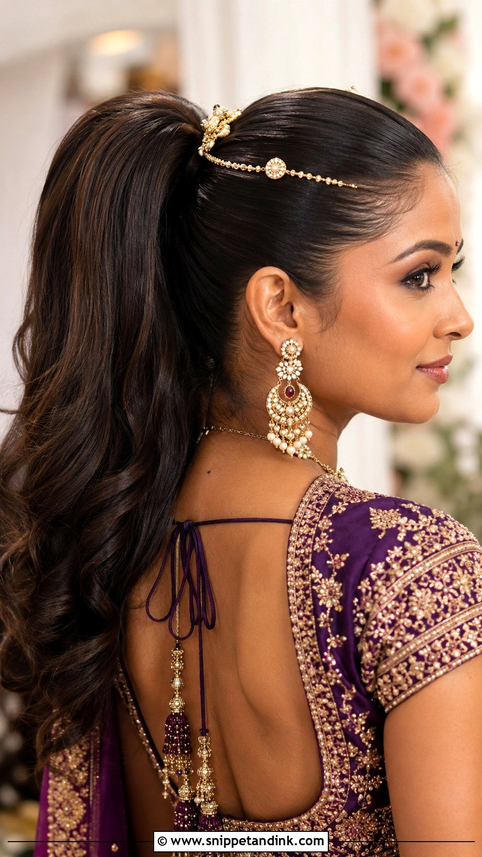 Indian Wedding High Pony With Hair Chain - Snippet and Ink - 15 Indian Wedding High Pony Hairstyles
