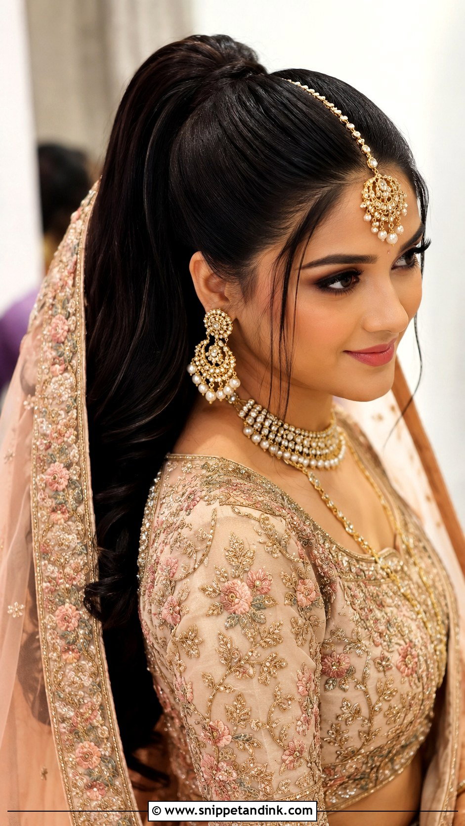 Indian Wedding High Pony With Maang Tikka - Snippet and Ink - 15 Indian Wedding High Pony Hairstyles