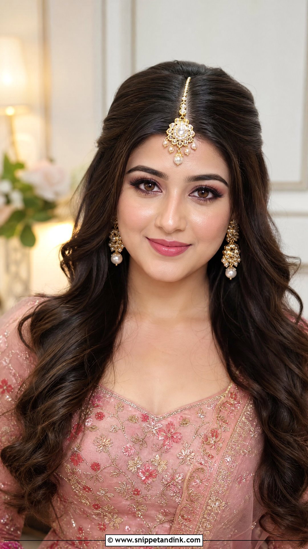 Indian Wedding Loose Curls With Maang Tikka - Snippet and Ink - 20 Simple Indian Wedding Hairstyles