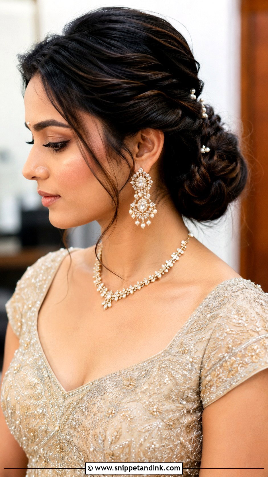 Indian Wedding Low Bun - Snippet and Ink - 15 Indian Hairstyle for Marriage Ideas