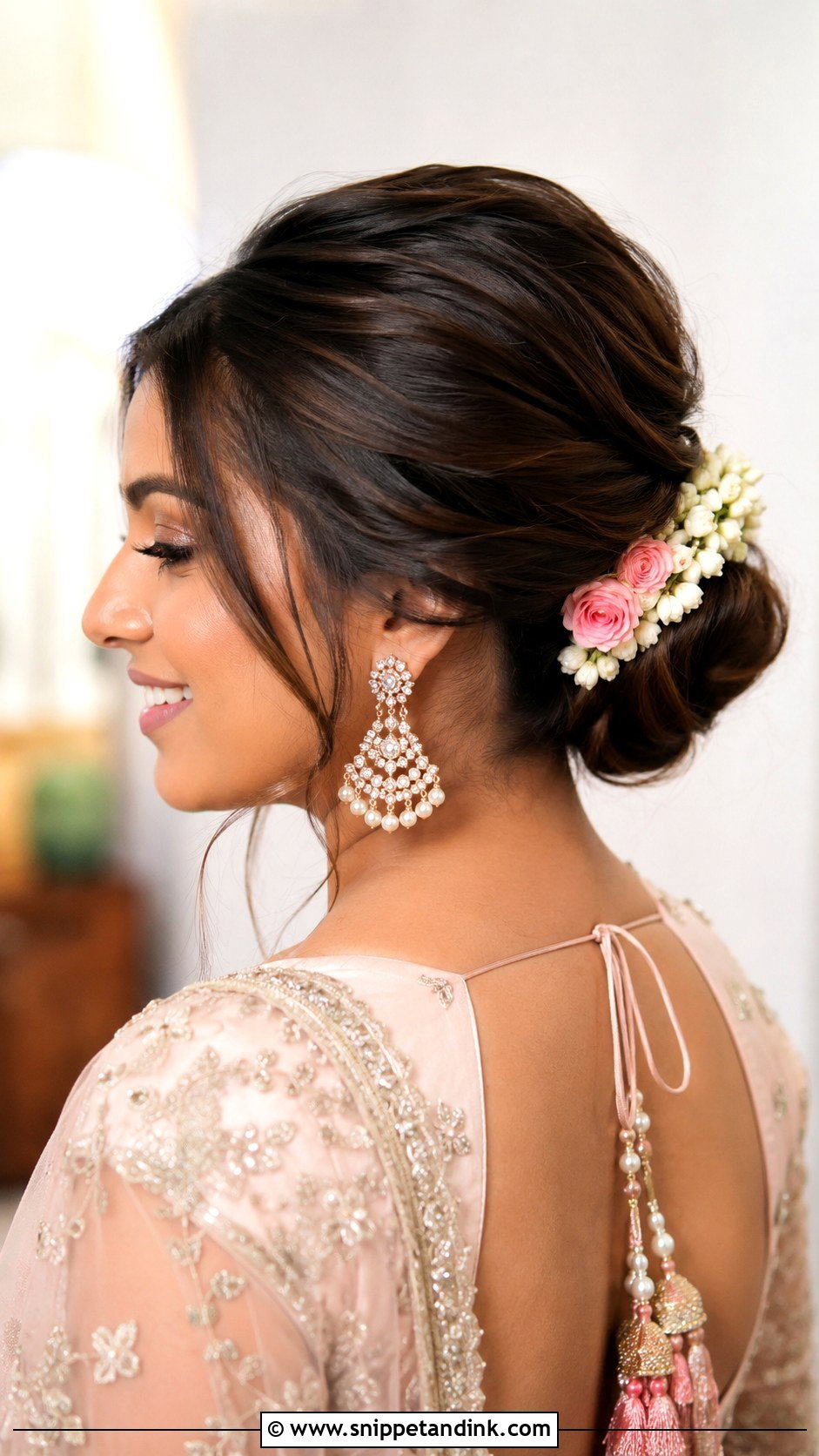 Indian Wedding Low Bun With Flowers - Snippet and Ink - 15 Indian Weddings Hairstyles