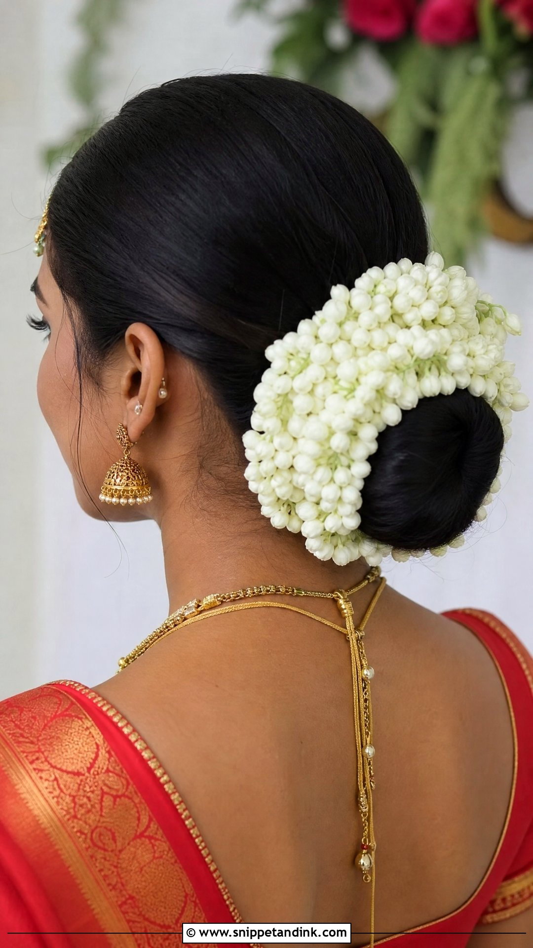 Indian Wedding Low Bun With Gajra - Snippet and Ink - 20 Simple Indian Wedding Hairstyles
