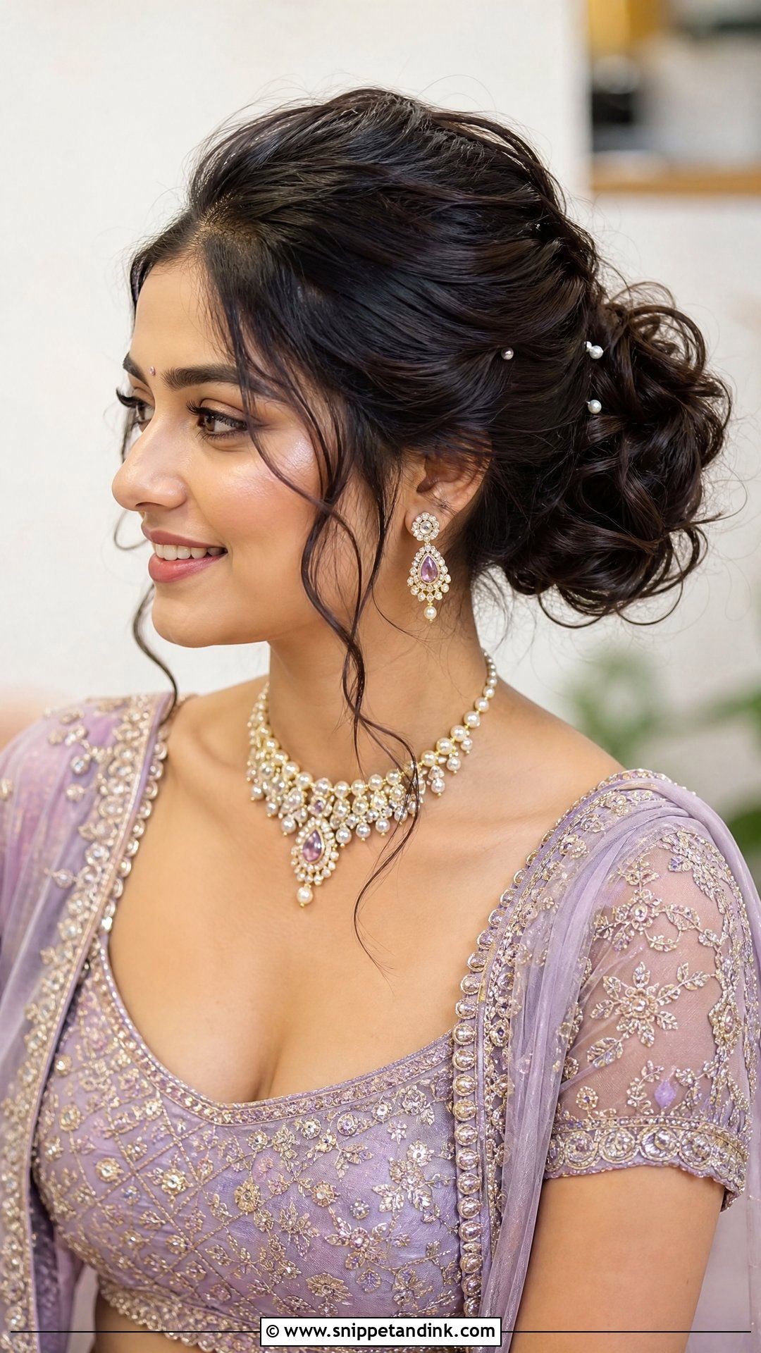 Indian Wedding Messy Bun With Face Framing - Snippet and Ink - 20 Simple Indian Wedding Hairstyles