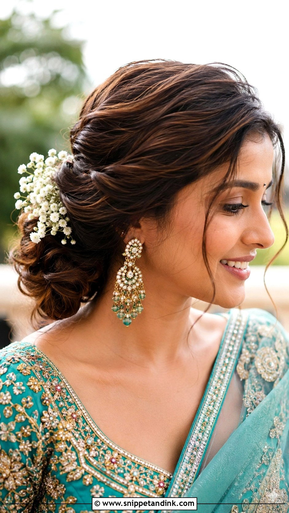 Indian Wedding Messy Bun With Flowers - Snippet and Ink - 15 Indian Wedding Hair Bun Ideas