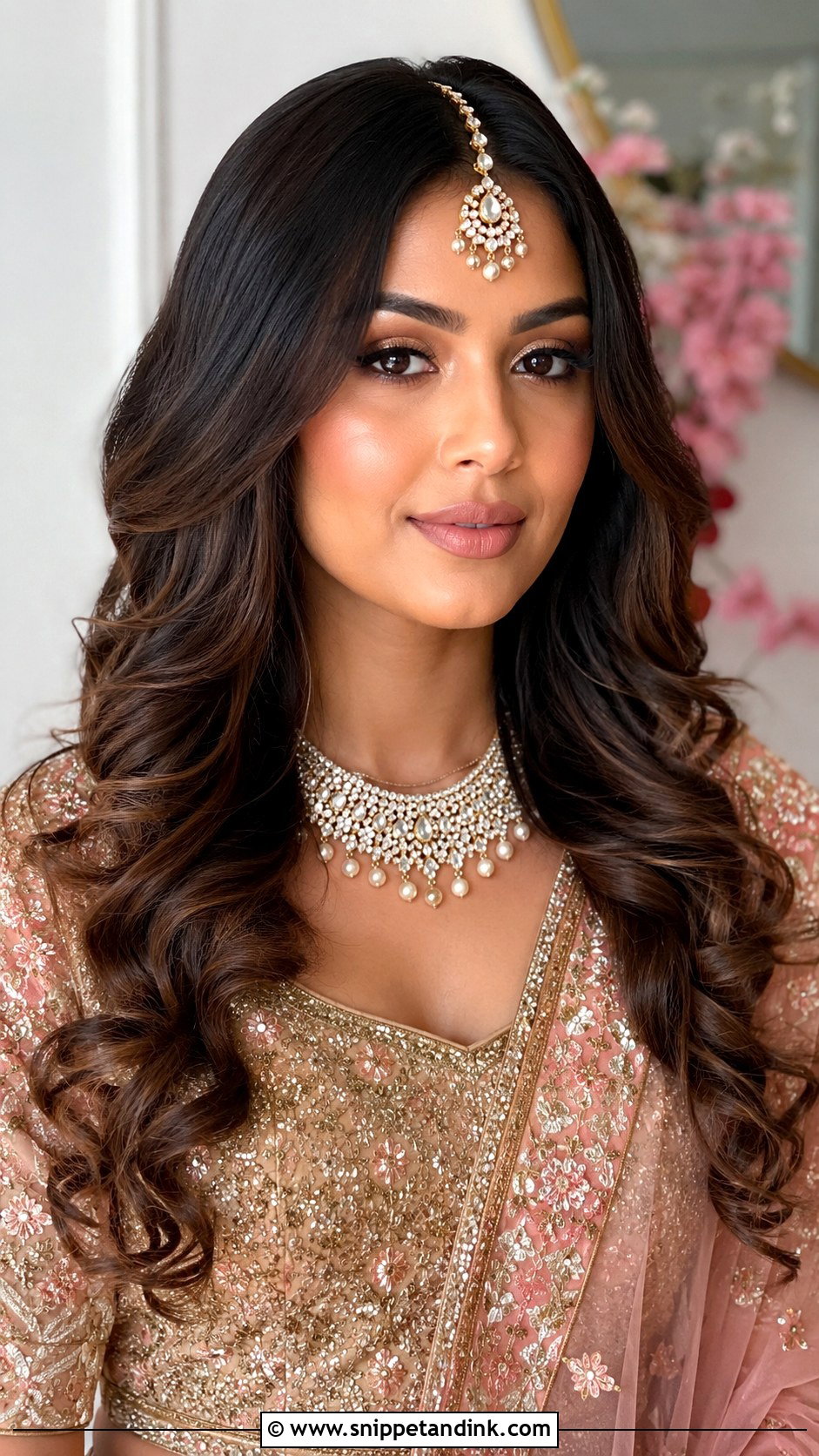Indian Wedding Open Curls With Maang Tikka - Snippet and Ink - 20 Front Look Hairstyle for Indian Wedding Ideas