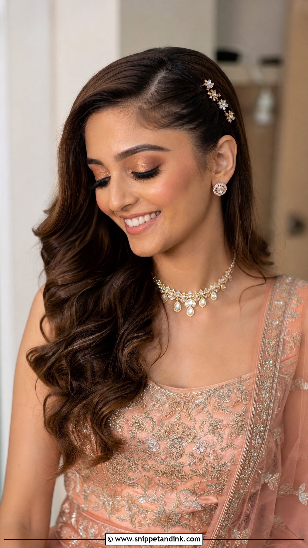 Indian Wedding Open Hair With Soft Waves - Snippet and Ink - 20 Simple Indian Wedding Hairstyles