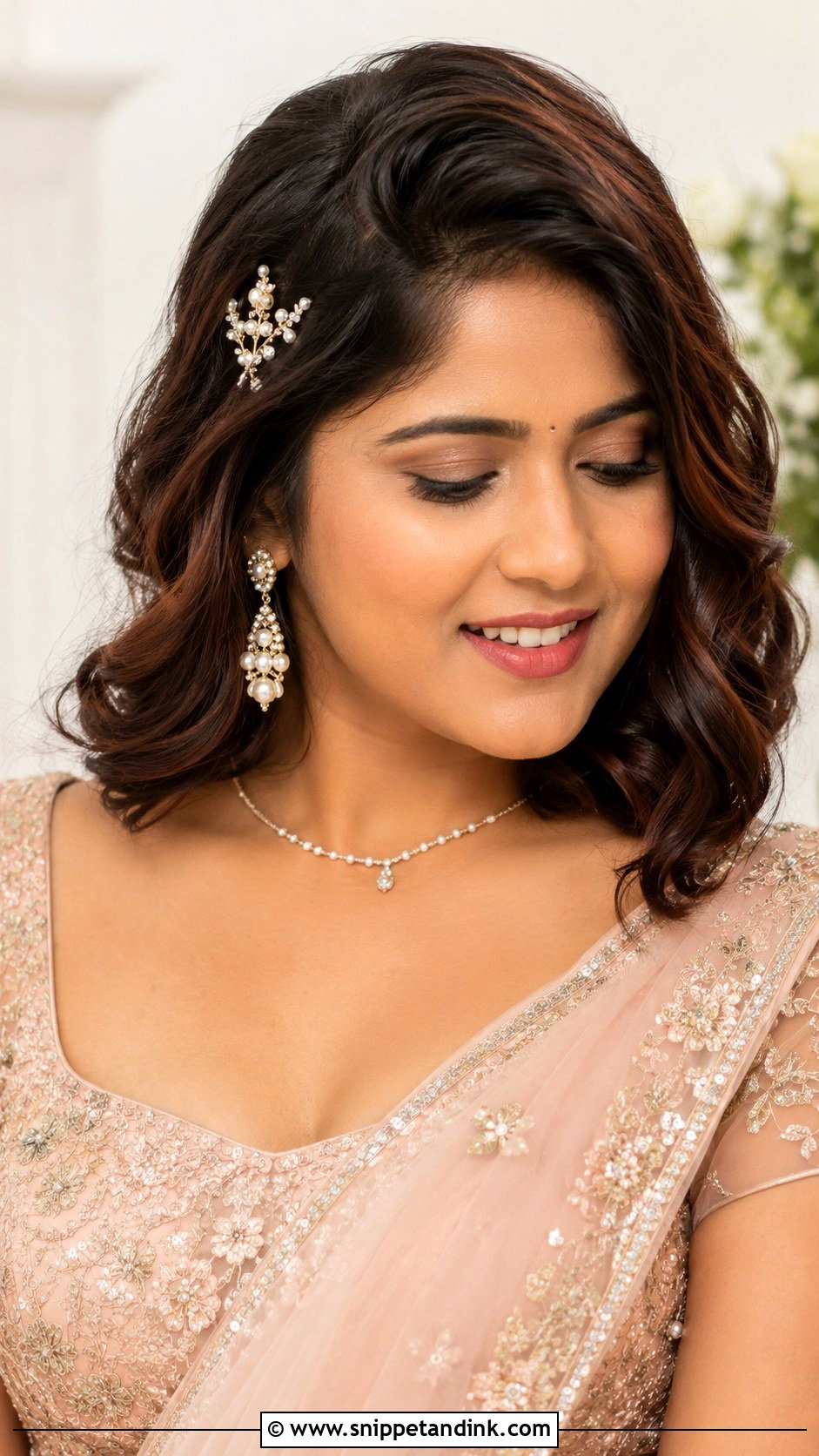Indian Wedding Short Hair Waves With Hair Pins - Snippet and Ink - 20 Front Look Hairstyle for Indian Wedding Ideas