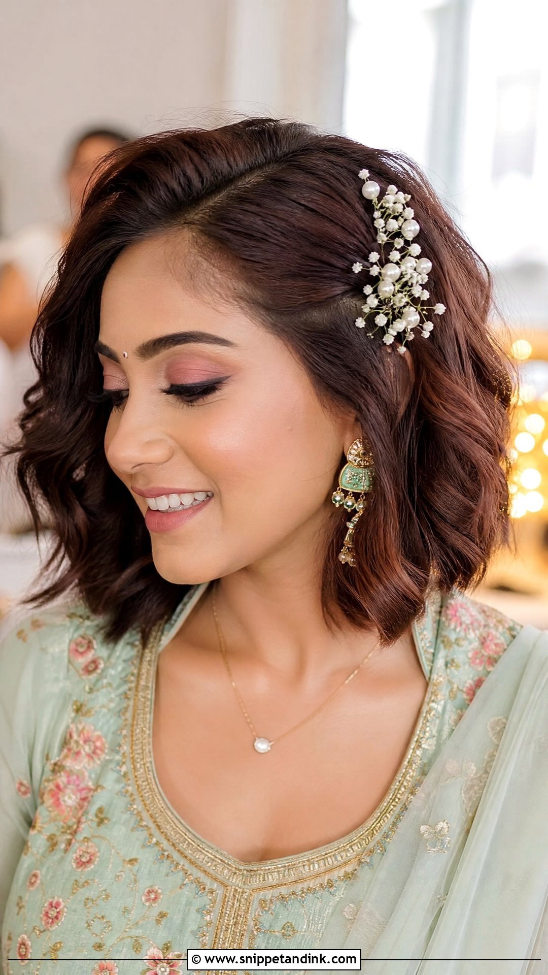 Indian Wedding Short Hair With Floral Pins - Snippet and Ink - 20 Simple Indian Wedding Hairstyles