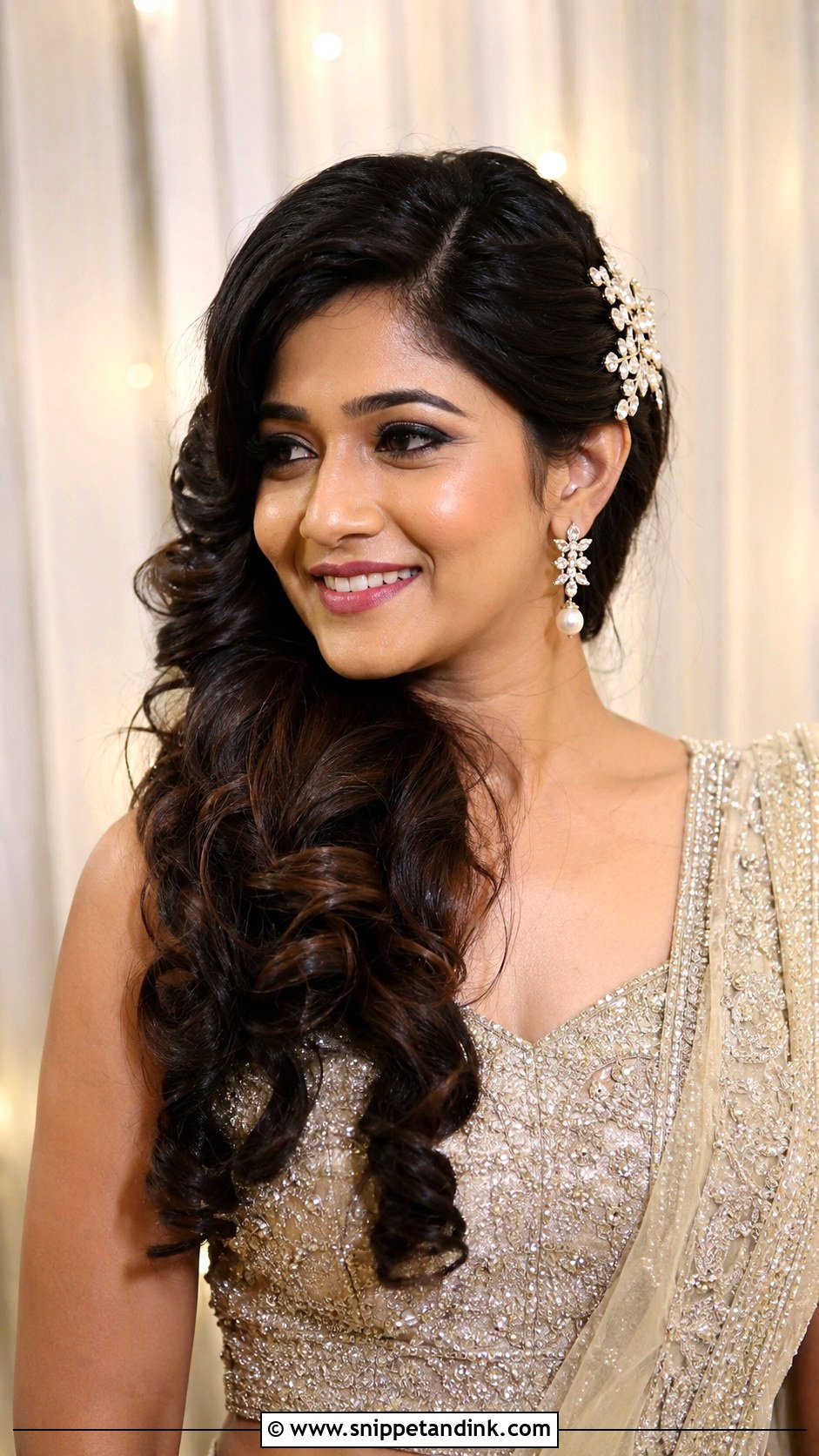 Indian Wedding Side Swept Curls - Snippet and Ink - 15 Indian Hairstyles for Women Wedding