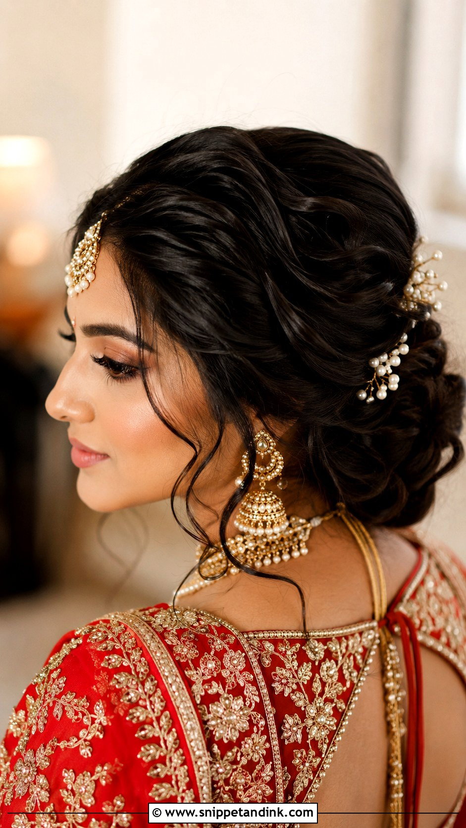 Indian Wedding Soft Curls Low Bun - Snippet and Ink - 15 Soft Curls Hairstyles Indian Wedding