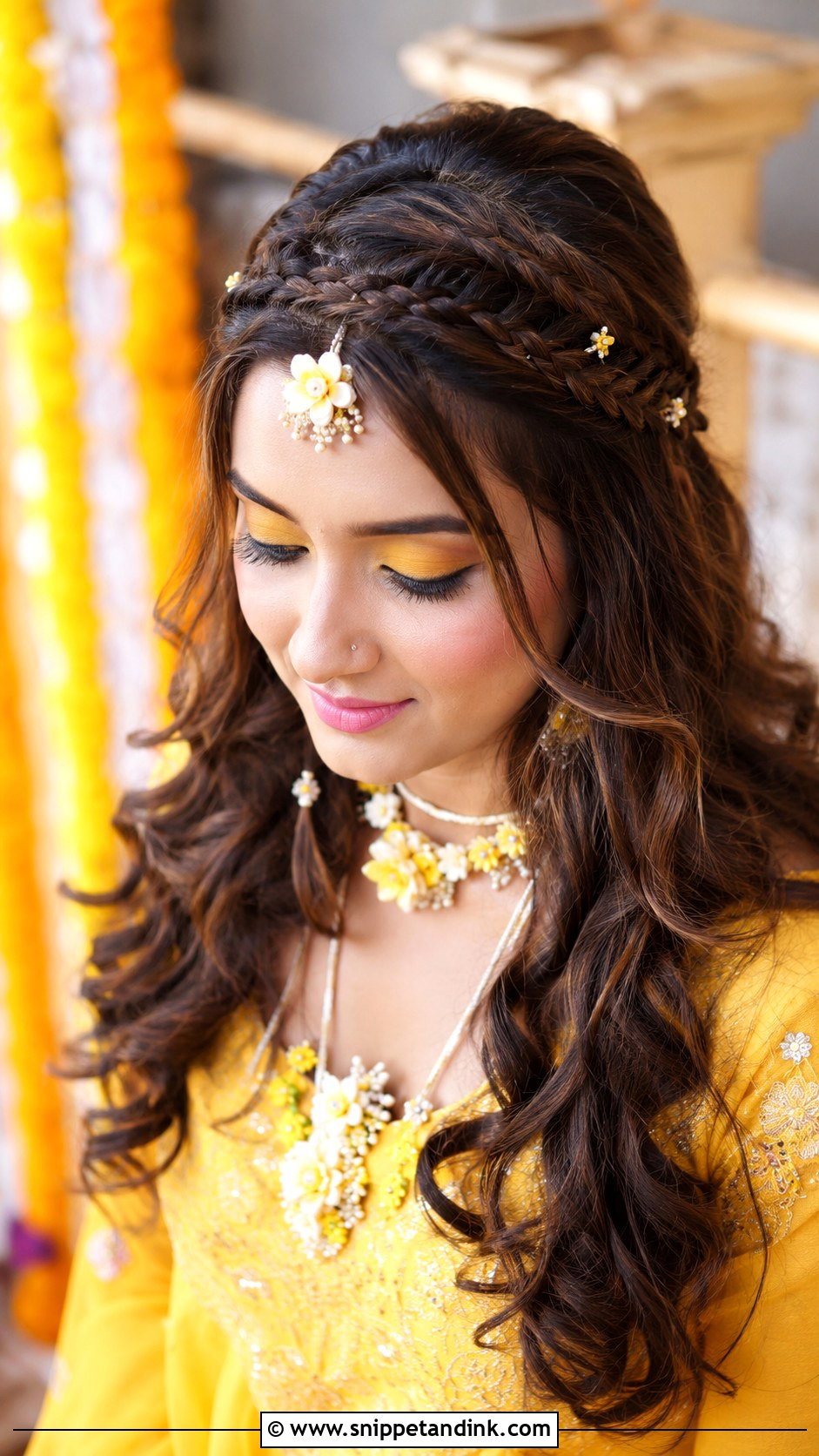 Indian Wedding Soft Curls With Braided Crown - Snippet and Ink - 15 Soft Curls Hairstyles Indian Wedding