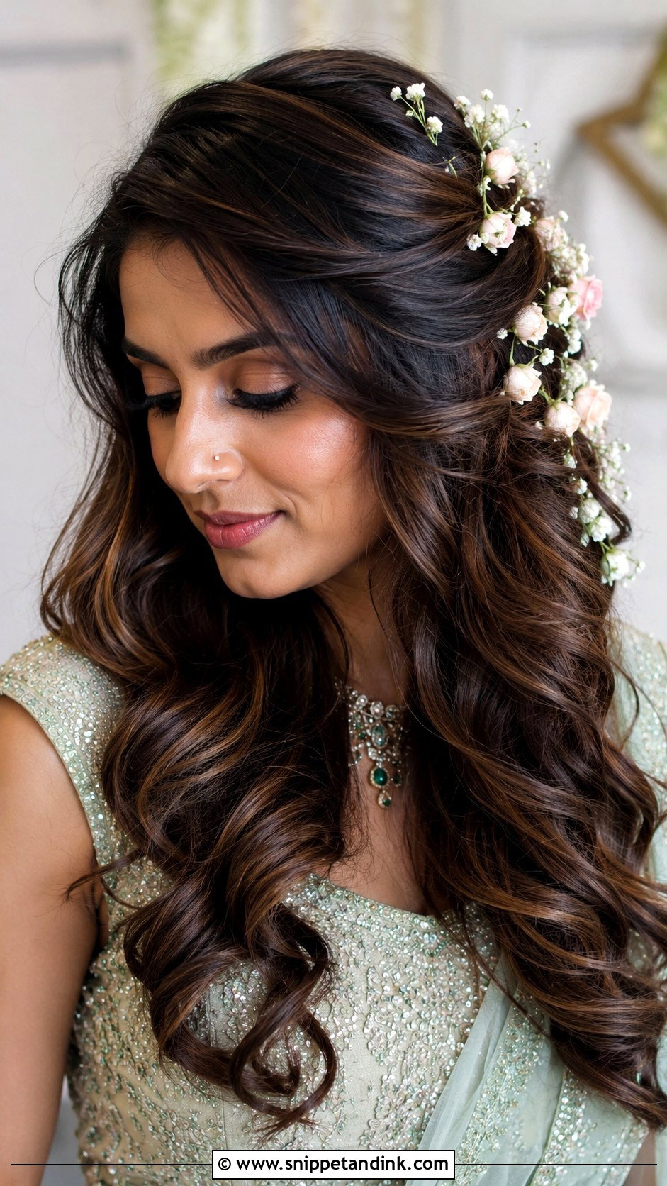 Indian Wedding Soft Curls With Fresh Flowers - Snippet and Ink - 15 Soft Curls Hairstyles Indian Wedding