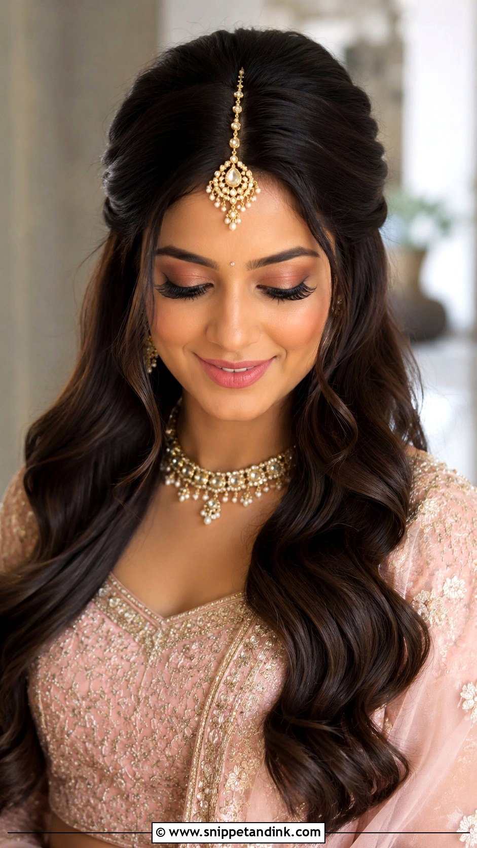 Indian Wedding Soft Waves With Maang Tikka - Snippet and Ink - 15 Indian Weddings Hairstyles