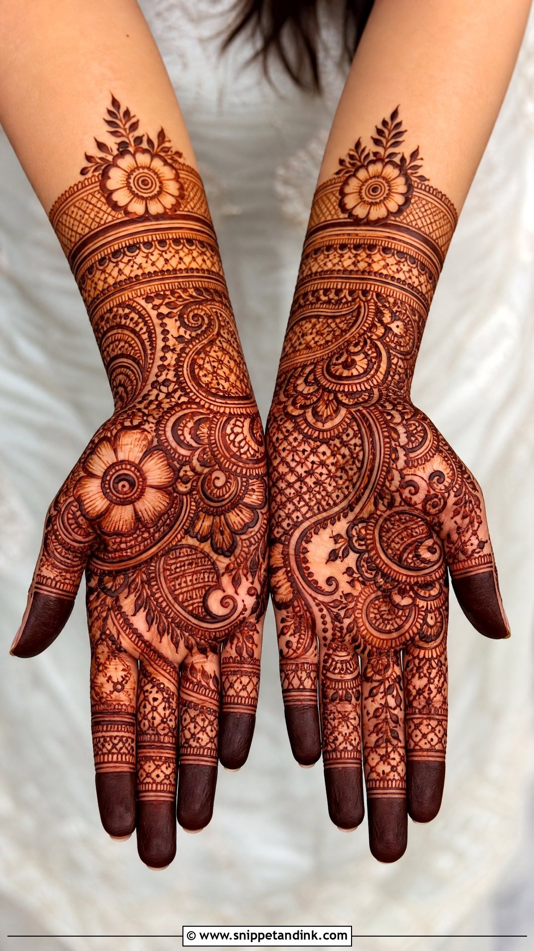Indo Arabic Bridal Mehndi Front Hand - Snippet and Ink - 20 Front Bridal Mehndi Designs