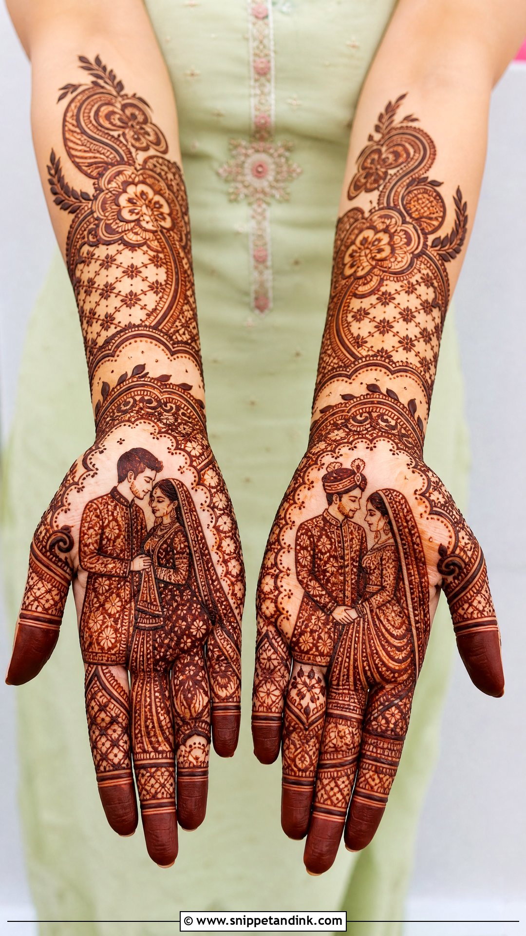 Indo Arabic Bridal Mehndi With Couple Figures - Snippet and Ink - 20 Bridal Mehndi Designs with Figures