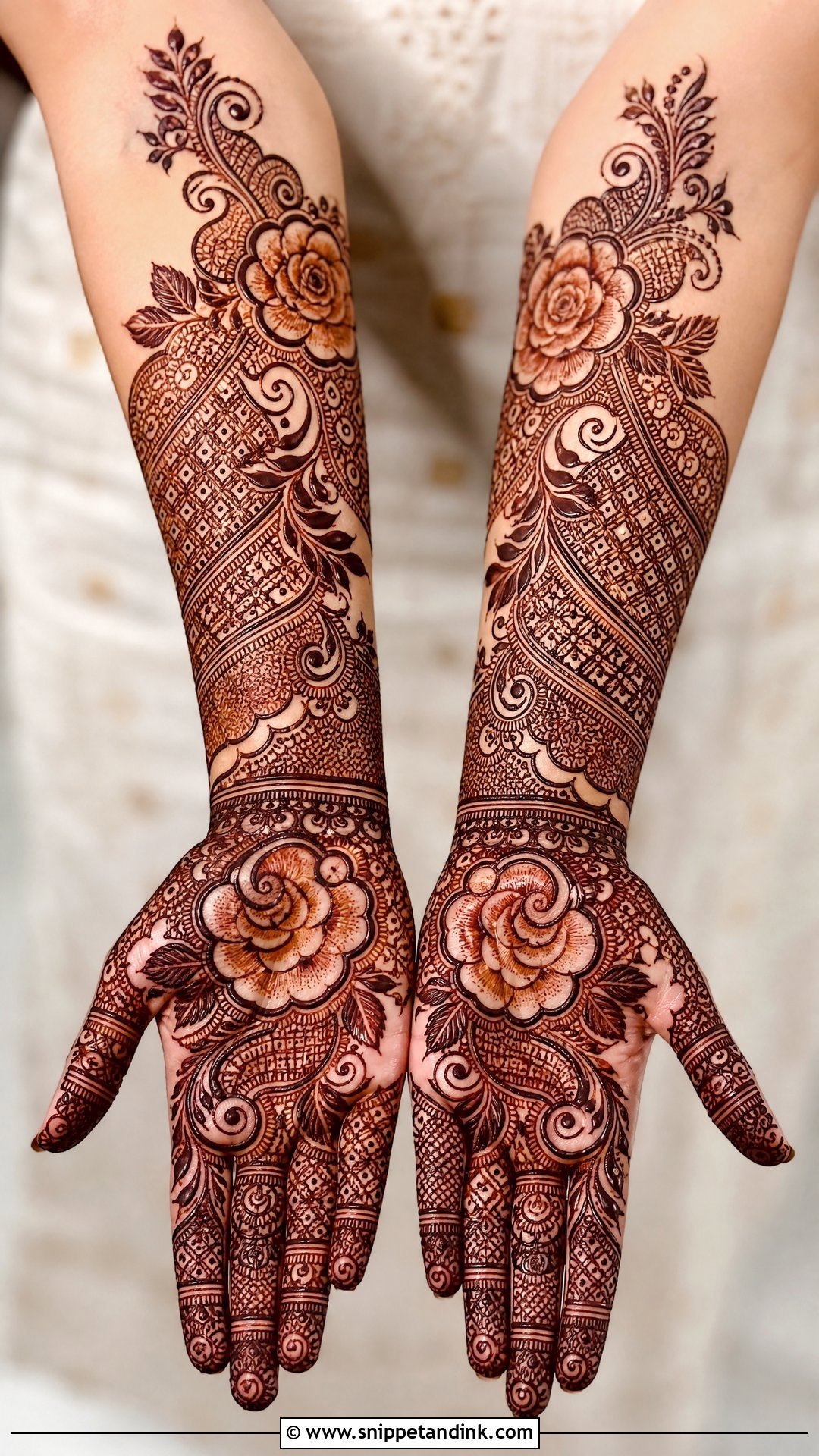 Indo Arabic Rose Bridal Mehndi Full Hand - Snippet and Ink - 20 Rose Full Hand Bridal Mehndi Designs
