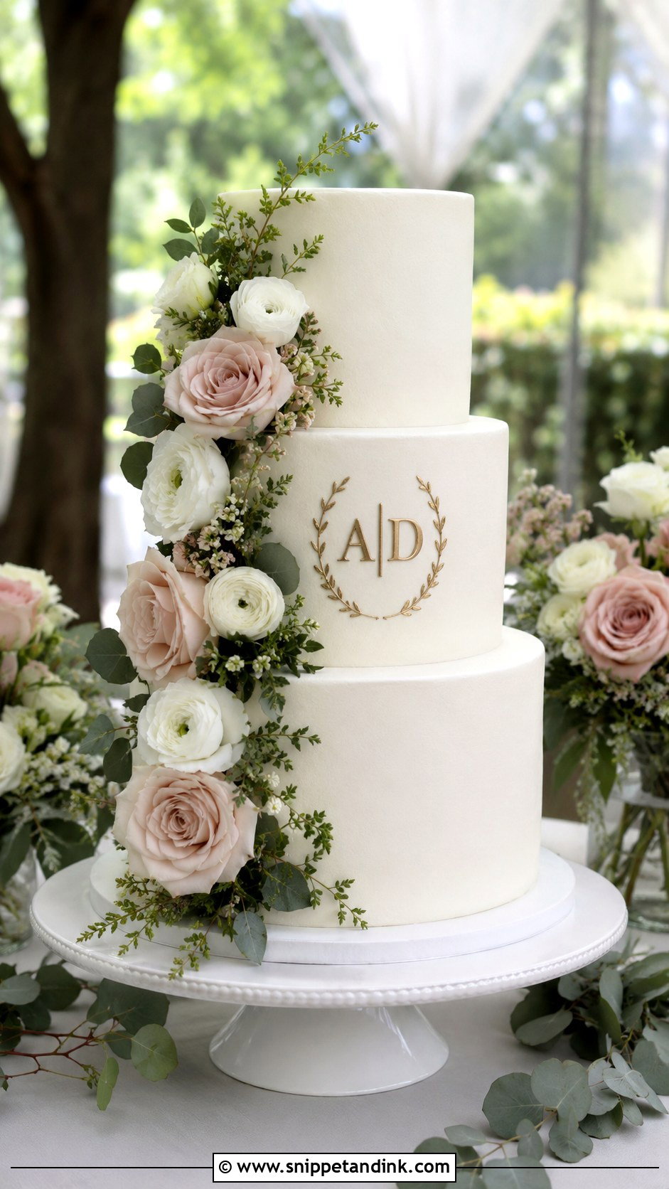 Initials With Fresh Flowers Cake - Snippet and Ink - 25 Initials on Wedding Cake Ideas