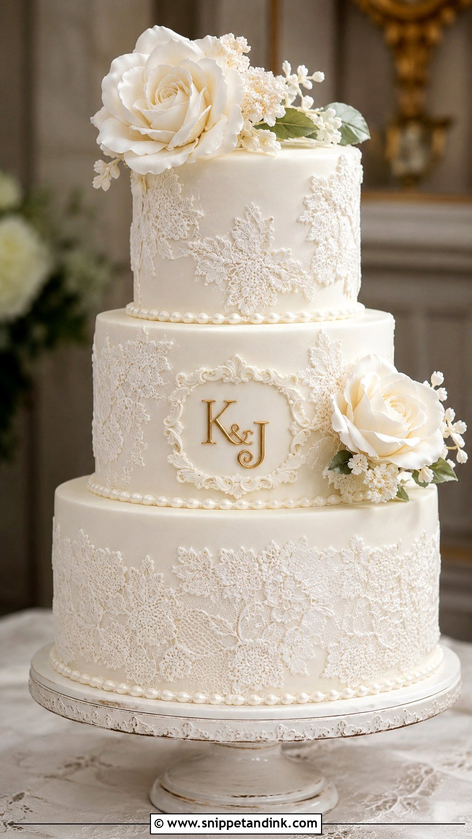 Initials With Lace Wedding Cake - Snippet and Ink - 25 Initials on Wedding Cake Ideas