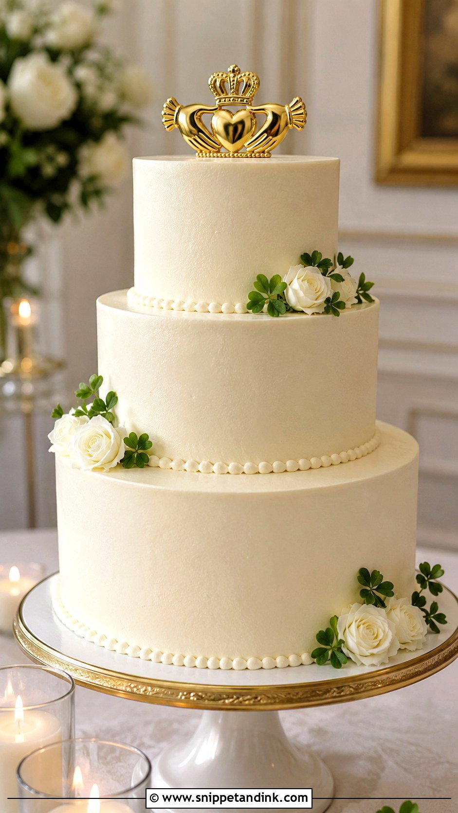 Irish Wedding Cake With Claddagh Topper - Snippet and Ink - 20 Irish Wedding Cake Ideas