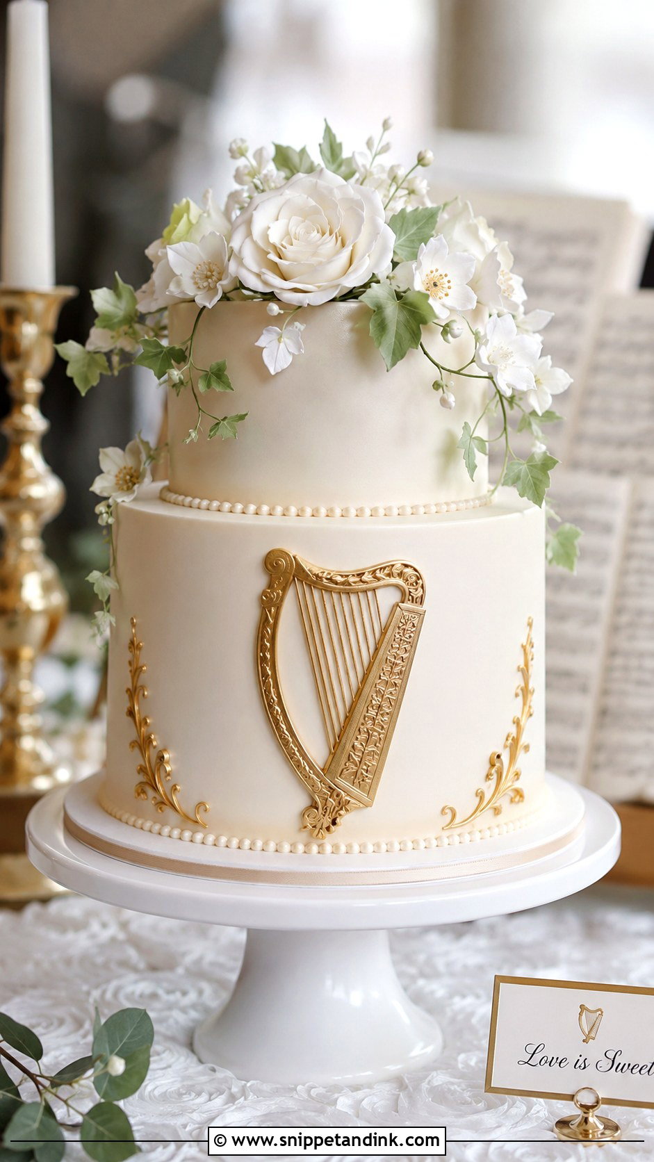 Irish Wedding Cake With Harp Detail - Snippet and Ink - 20 Irish Wedding Cake Ideas