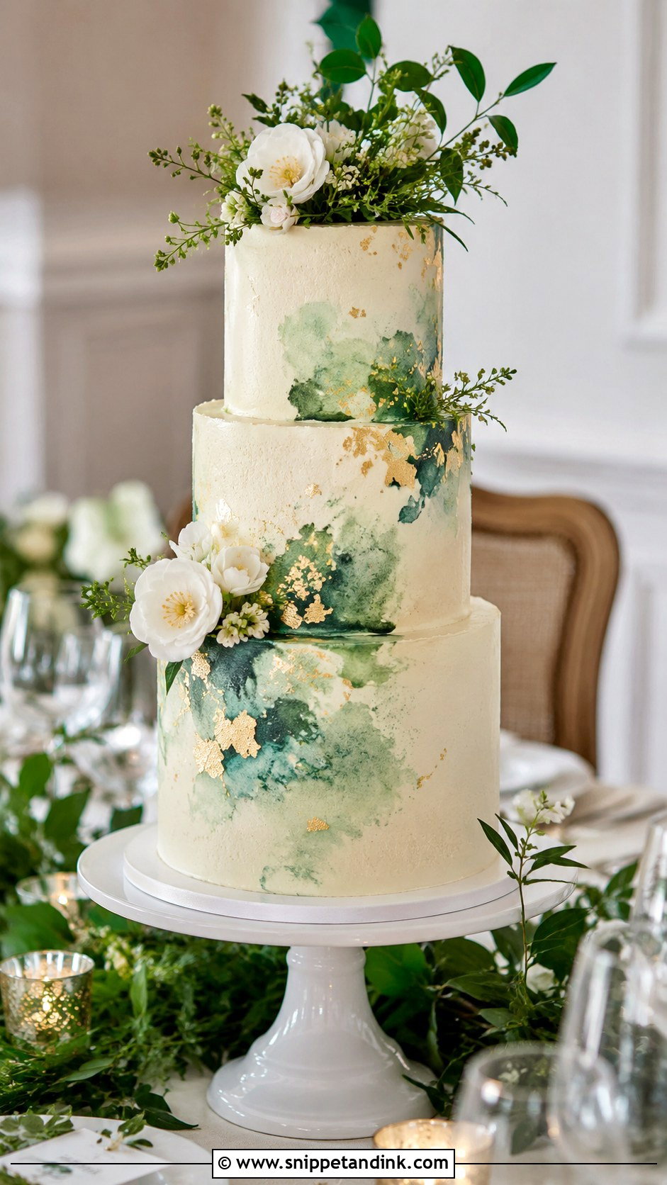 Irish Wedding Cake With Watercolor Green - Snippet and Ink - 20 Irish Wedding Cake Ideas