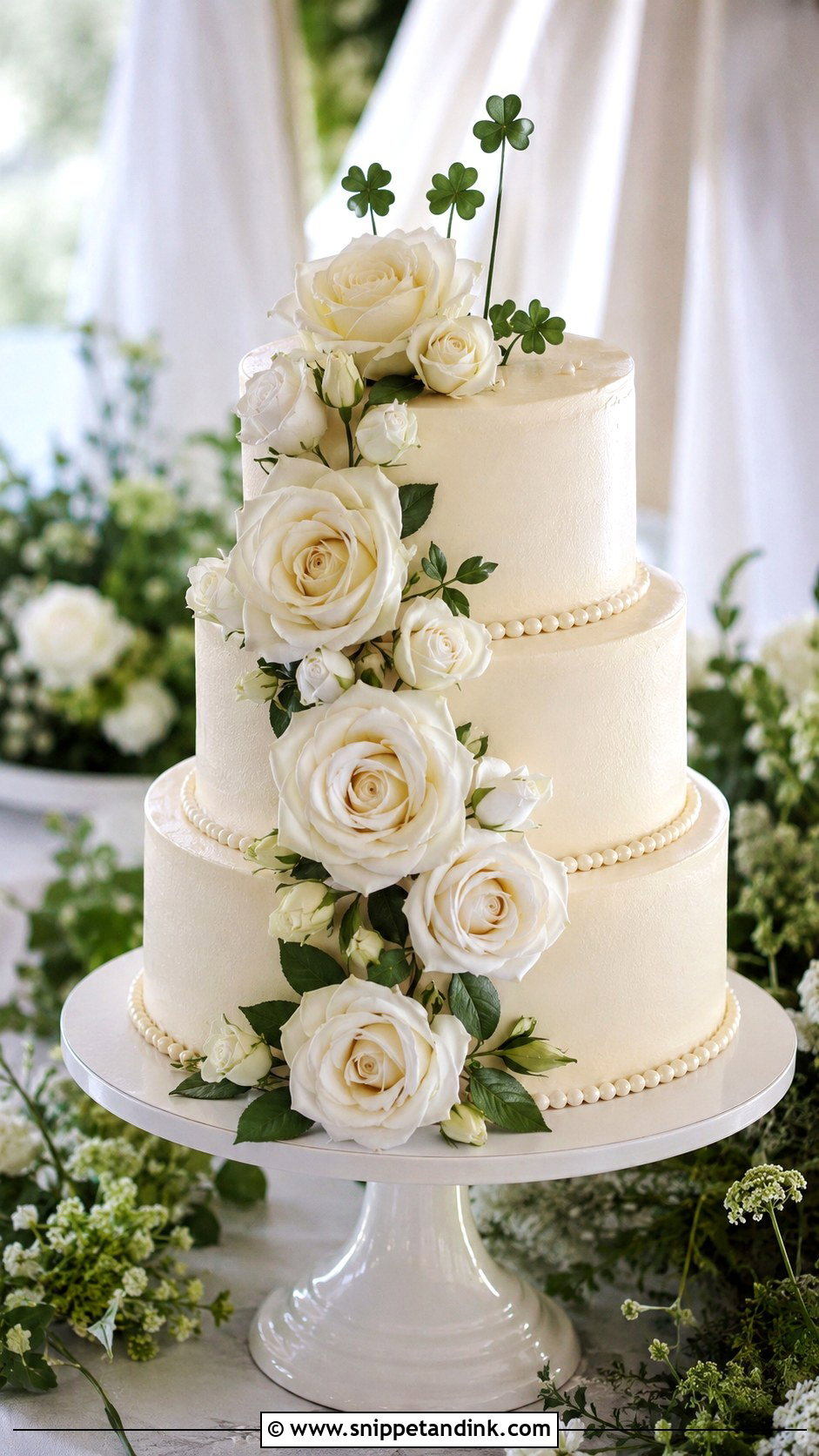 Irish Wedding Cake With White Roses - Snippet and Ink - 20 Irish Wedding Cake Ideas