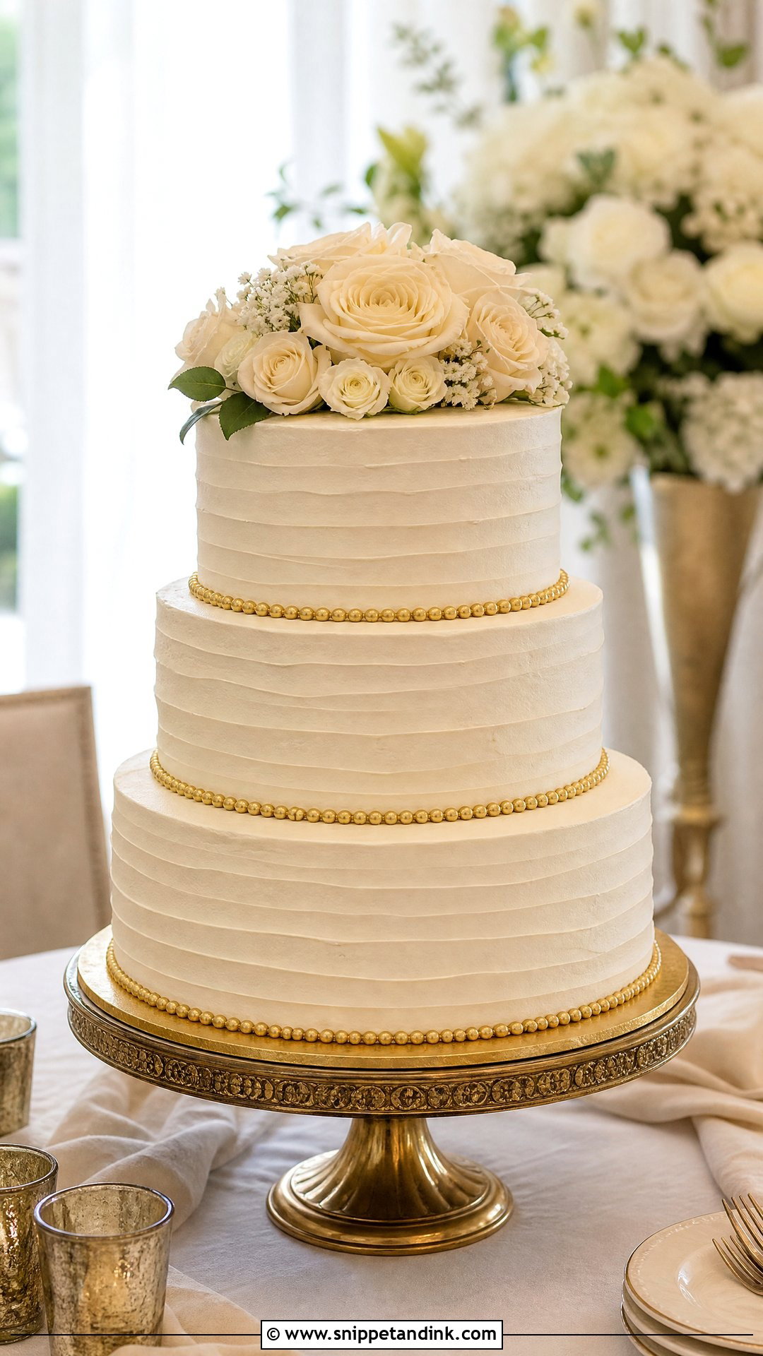 Ivory And Gold Wedding Cake - Snippet and Ink - 35 Gold Cake Ideas for Wedding