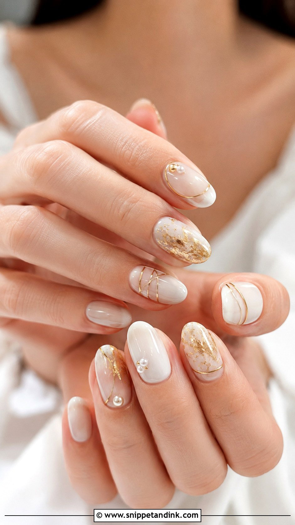 Ivory And Gold Wedding Nails - Snippet and Ink - 20 Wedding Nails with Gold