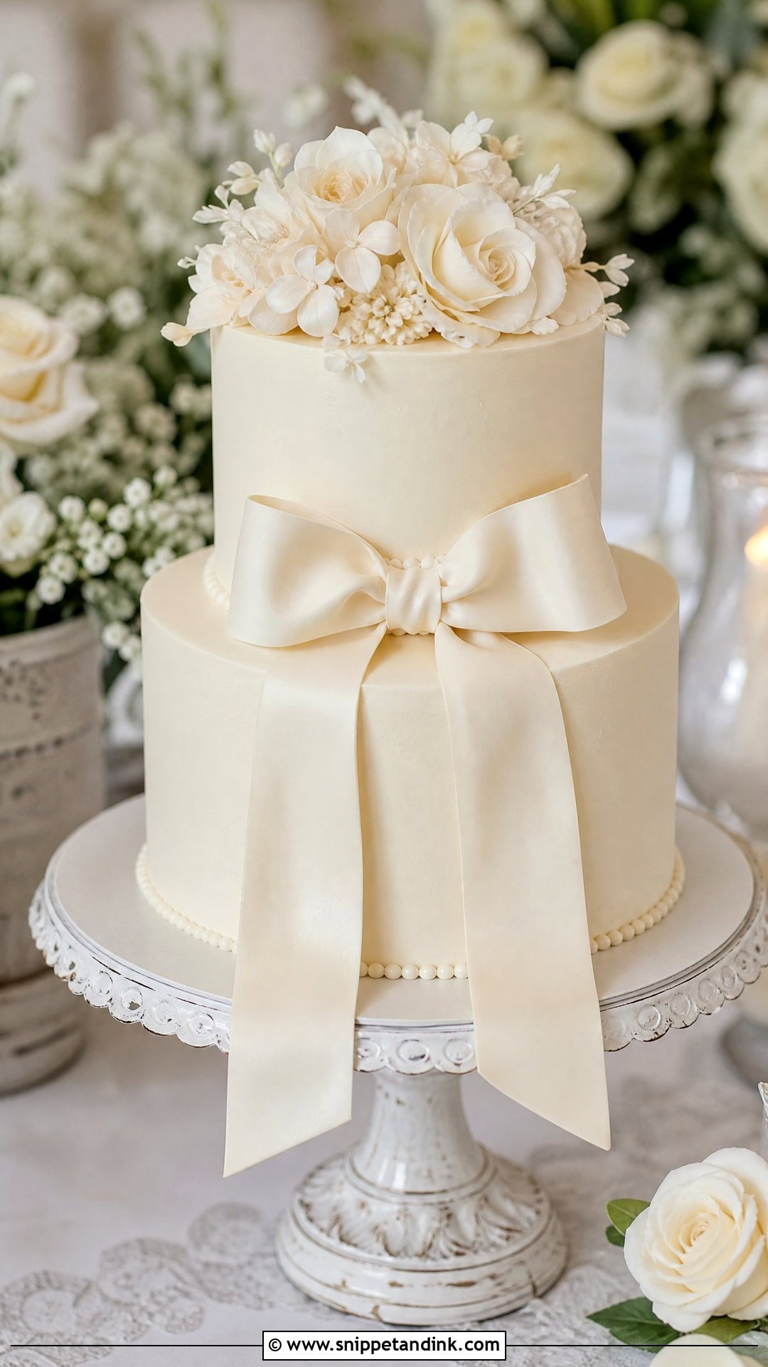 Ivory Bow Wedding Cake - Snippet and Ink - 35 Bow Cake Ideas for Wedding