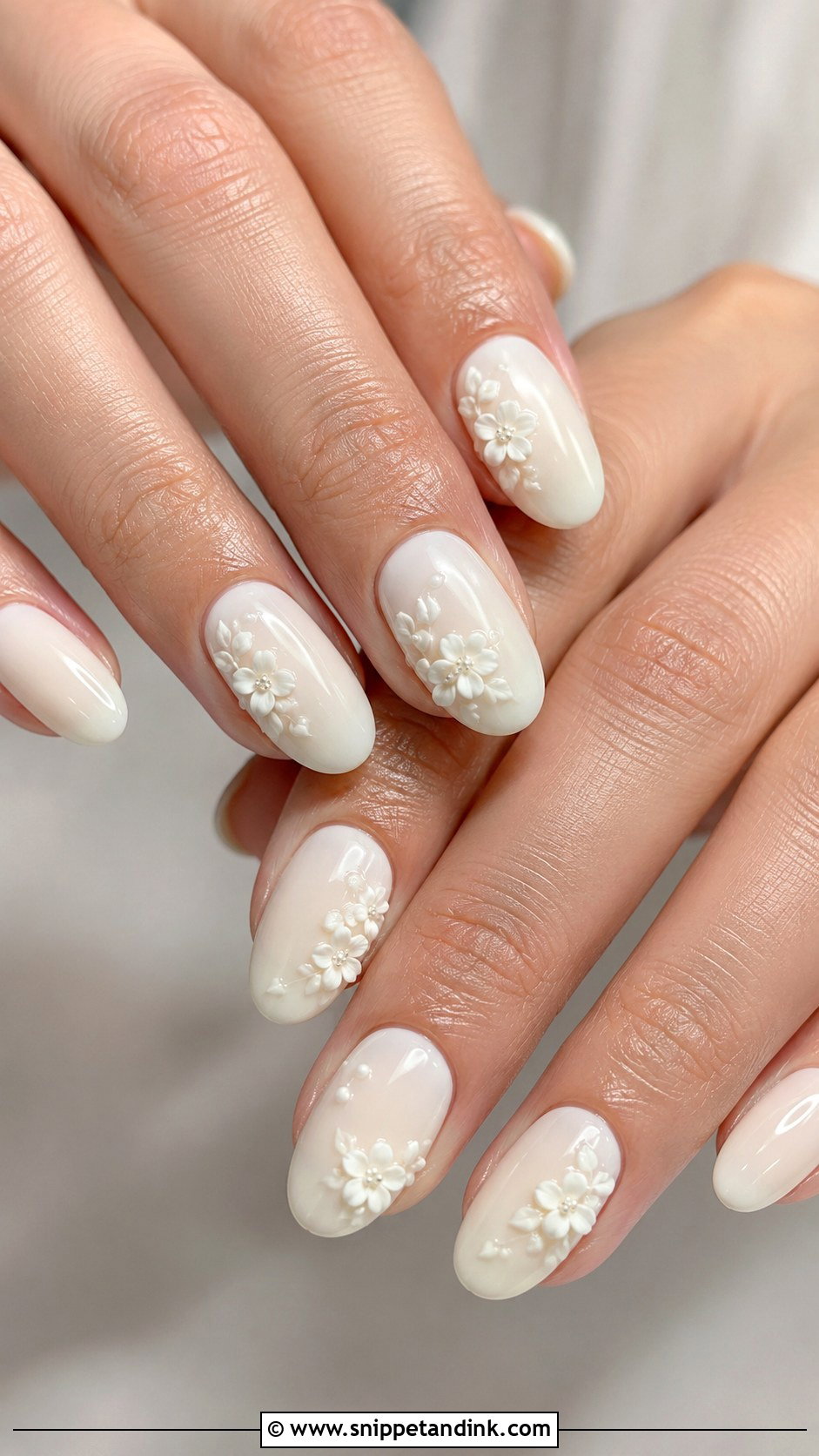 Ivory Bridal Nails With 3D Flowers - Snippet and Ink - 20 Nail Art for Bridal Ideas