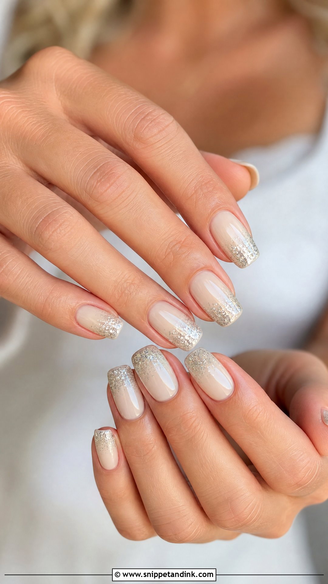 Ivory Bridal Nails With Silver Glitter - Snippet and Ink - 25 Bridal Nail Art Designs