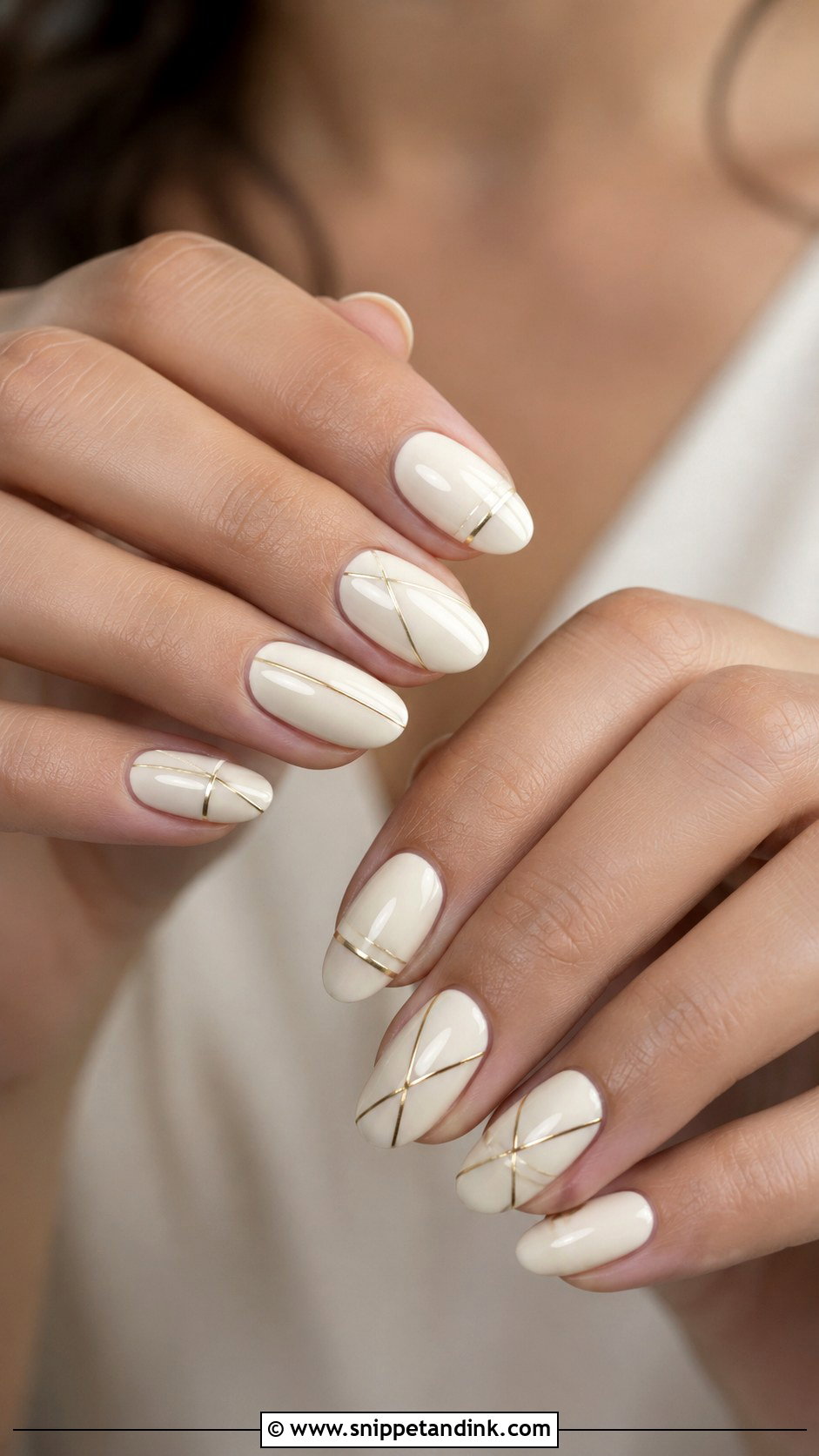 Ivory Bridesmaid Nails With Gold Lines - Snippet and Ink - 20 Indian Wedding Nails Bridesmaid