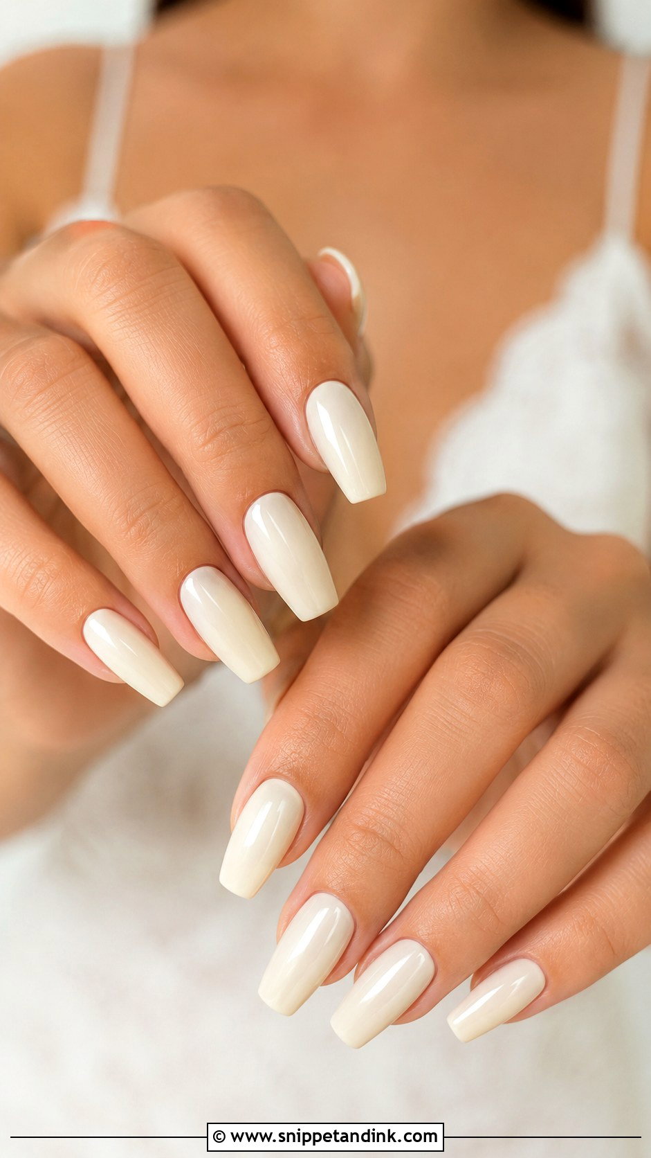 Ivory Coffin Bridal Nails - Snippet and Ink - 20 Coffin Bridal Nails