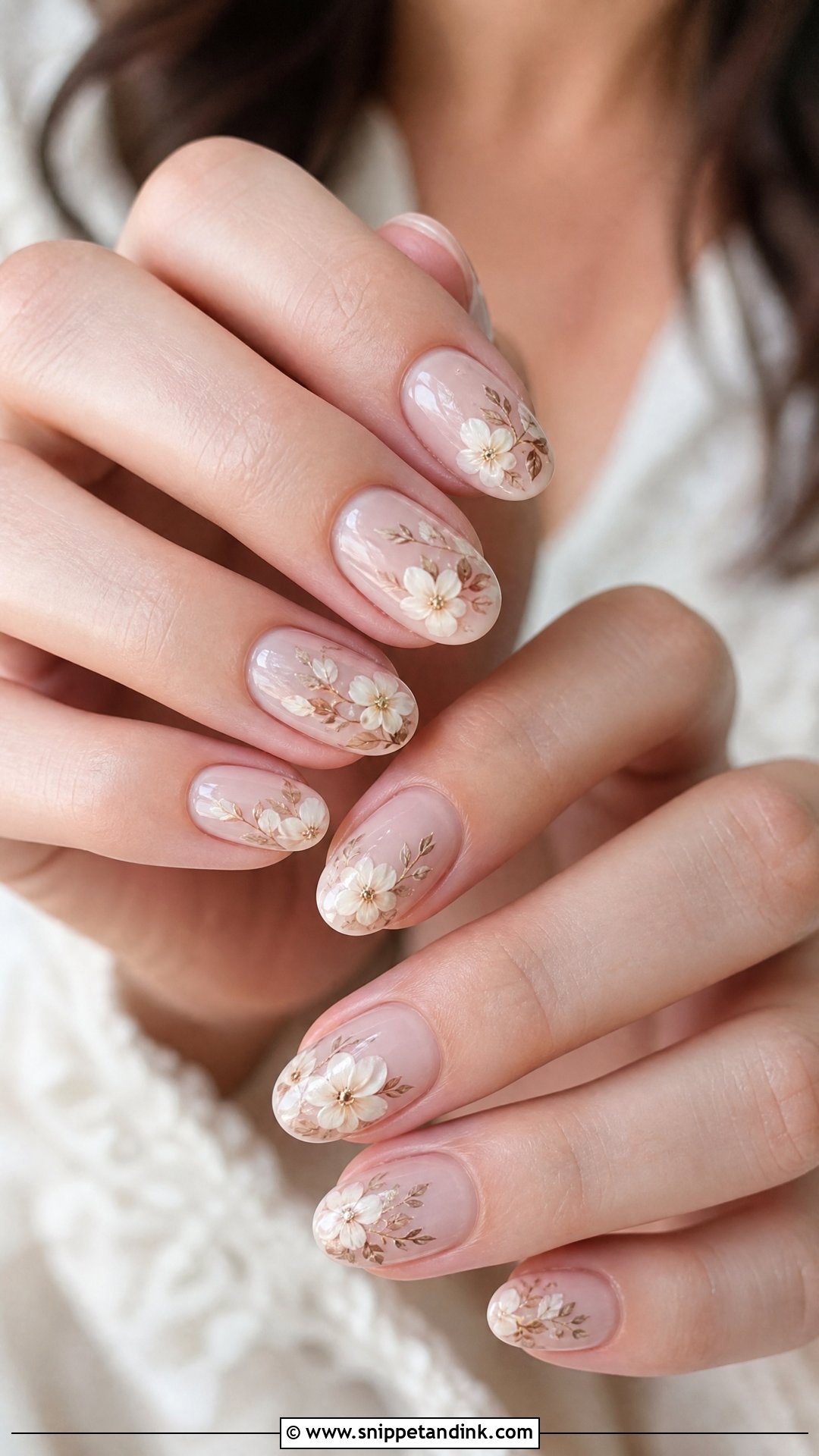 Ivory Floral Fall Wedding Nails - Snippet and Ink - 25 Fall Wedding Nails for Bride