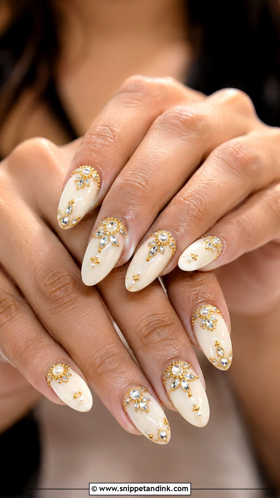 Ivory Indian Bride Nails With Kundan Details - Snippet and Ink - 20 Indian Bride Wedding Nails