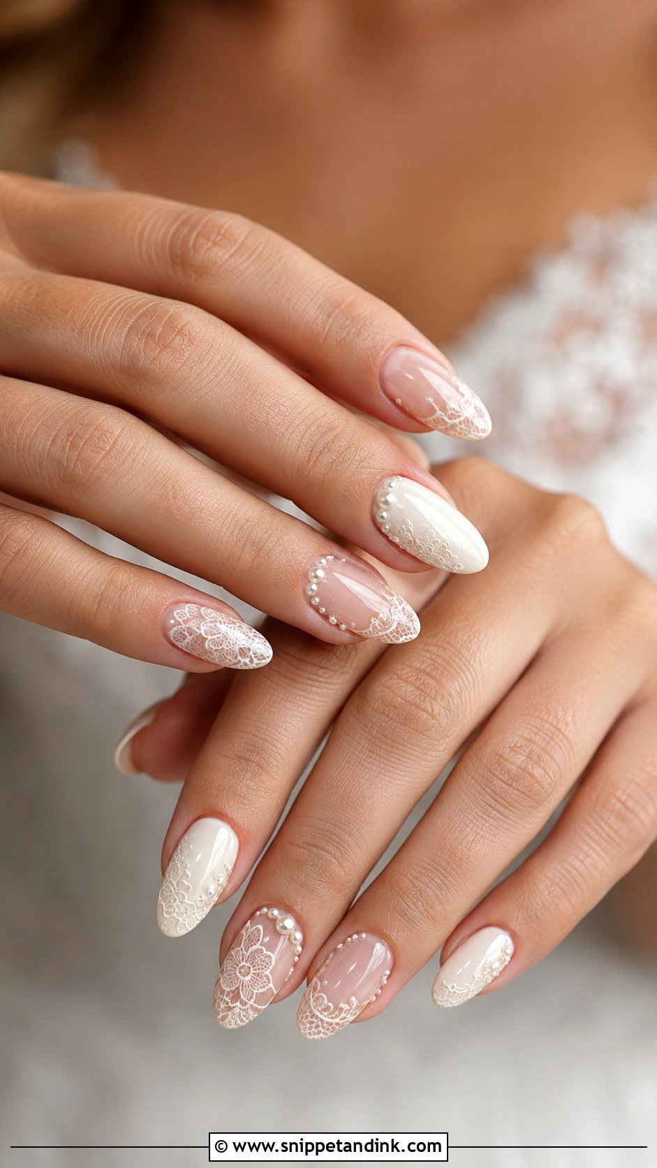 Ivory Lace Bridal Nails - Snippet and Ink - 20 Lace Bridal Nails