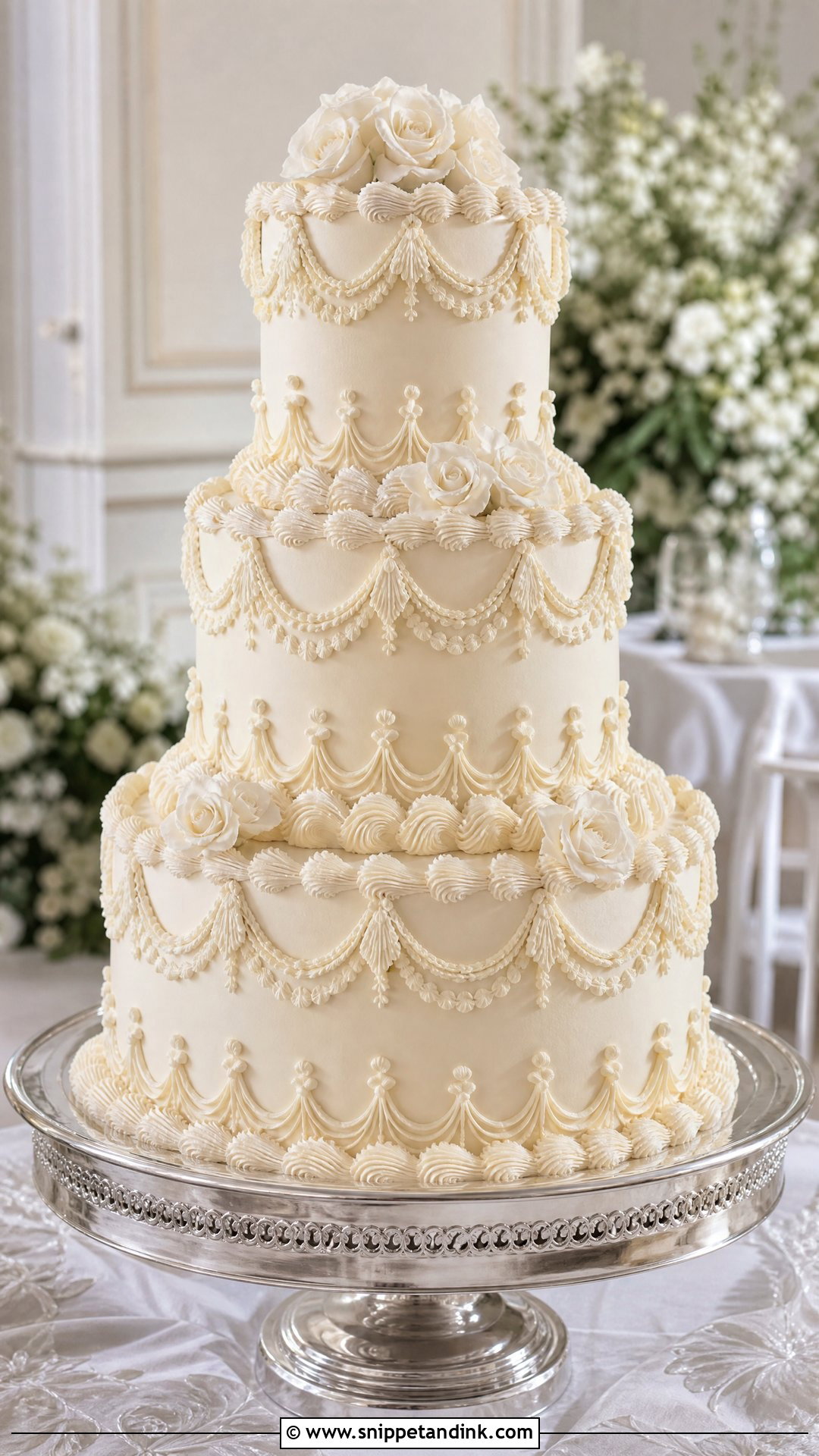 Ivory Lambeth Wedding Cake - Snippet and Ink - 20 Old Money Cake Ideas for Wedding