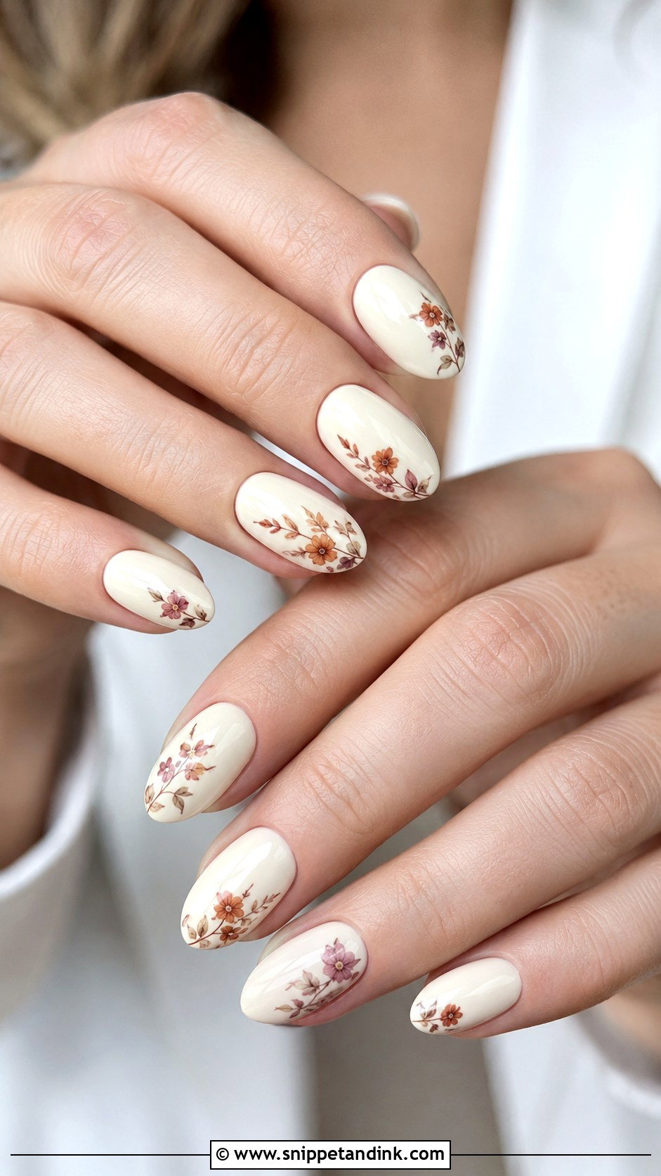 Ivory Nails With Autumn Florals - Snippet and Ink - 20 Autumn Wedding Nails