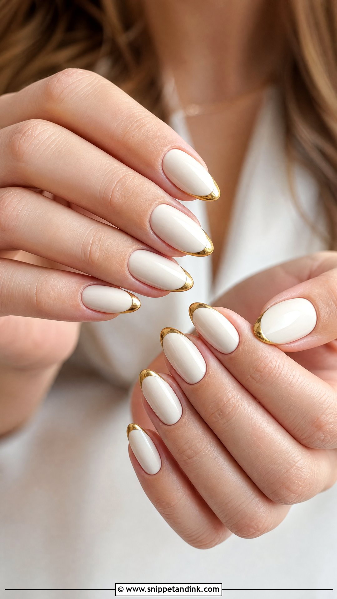 Ivory Nails With Gold French Tips - Snippet and Ink - 30 Classy Wedding Guest Nails Ideas