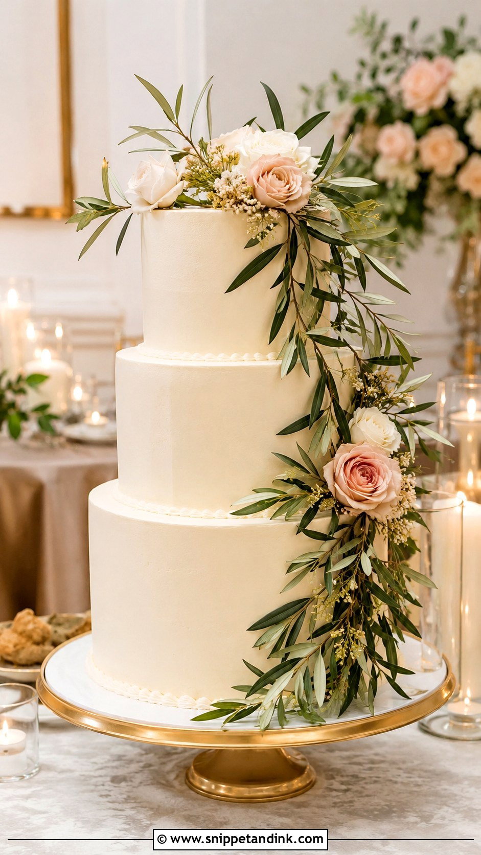 Ivory Olive Leaf Wedding Cake - Snippet and Ink - 35 Olive Leaf Wedding Cake Ideas