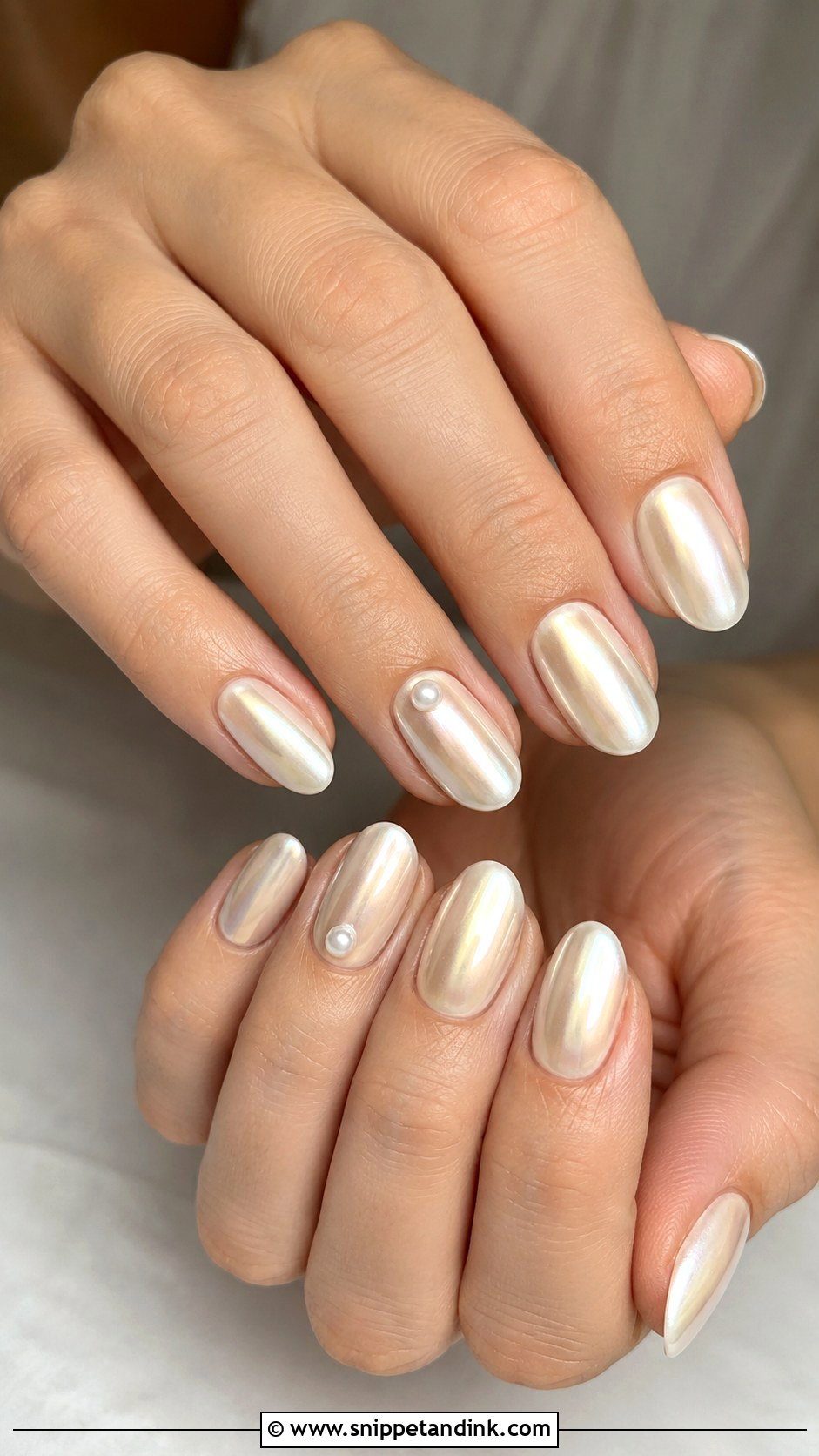 Ivory Pearl Chrome Wedding Anniversary Nails - Snippet and Ink - 20 Wedding Anniversary Nails