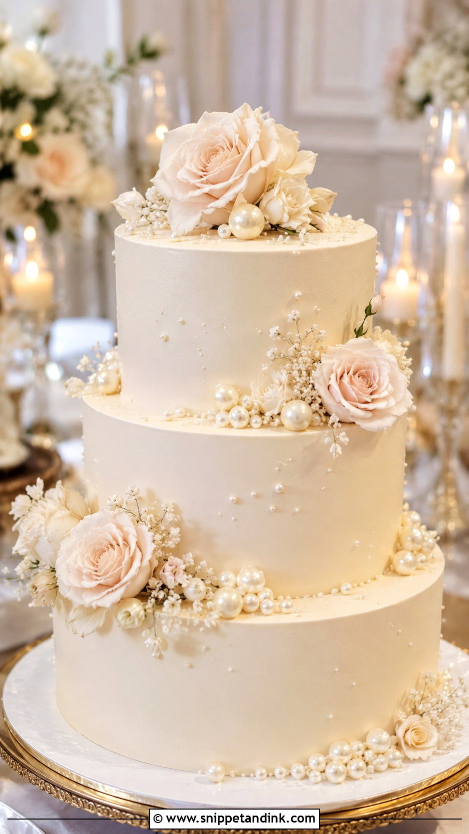 Ivory Pearl Wedding Cake - Snippet and Ink - 20 Cakes with Pearls for Wedding