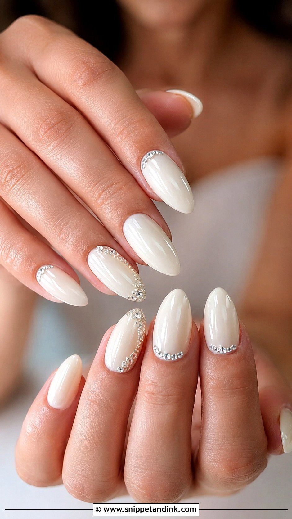 Ivory Rhinestone Wedding Nails - Snippet and Ink - 20 Ivory Wedding Nails