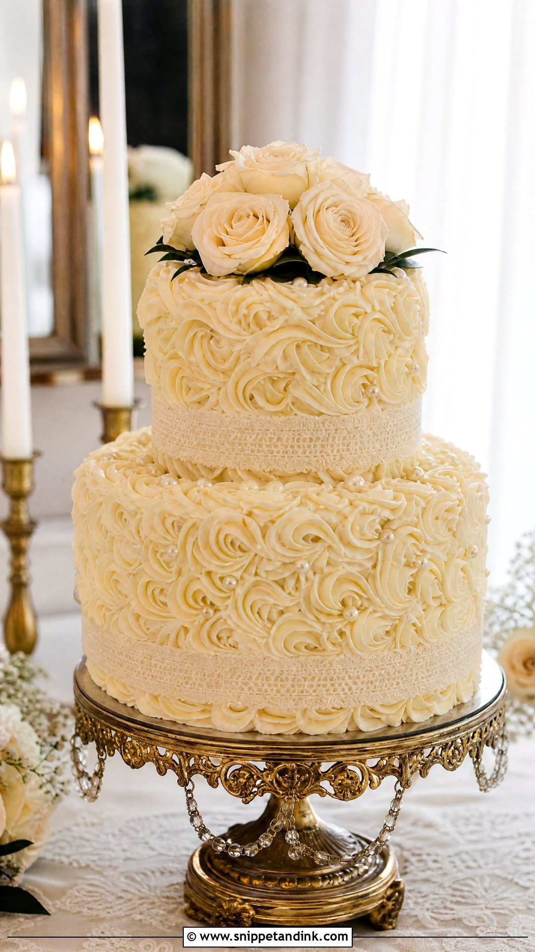 Ivory Rosette Wedding Cake - Snippet and Ink - 30 Rosette Cake Ideas for Wedding