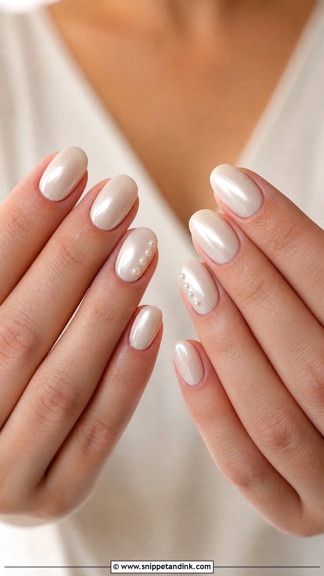 Ivory Wedding Nails With Pearl Chrome - Snippet and Ink - 35 Nail Art Wedding Ideas